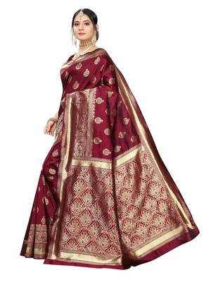 Maroon Woven Poly Silk Saree With Blouse 2