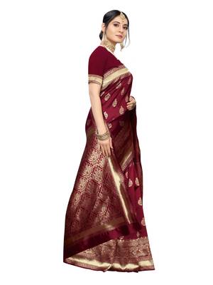 Maroon Woven Poly Silk Saree With Blouse 3