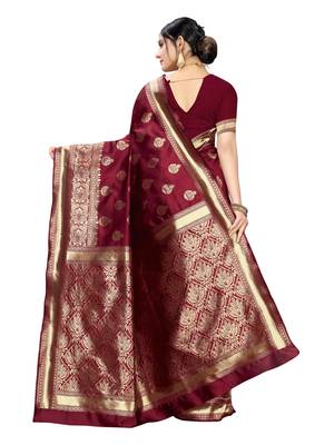 Maroon Woven Poly Silk Saree With Blouse 4