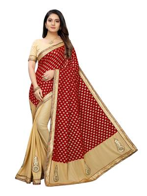 Beige Embroidered Lycra Saree With Blouse 1