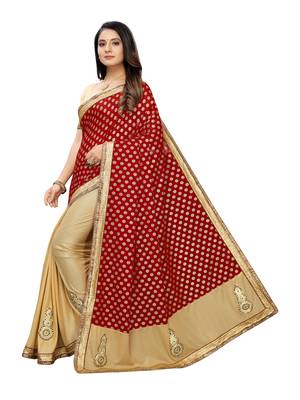 Beige Embroidered Lycra Saree With Blouse 2