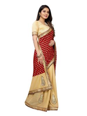 Beige Embroidered Lycra Saree With Blouse 3