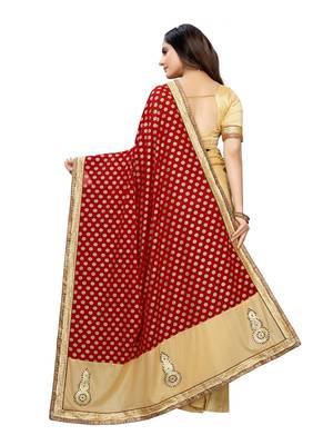 Beige Embroidered Lycra Saree With Blouse 4