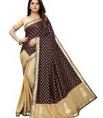 Beige embroidered lycra saree with blouse
