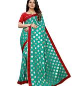 Turquoise Printed Lycra Saree With Blouse