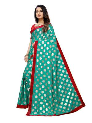 Turquoise Printed Lycra Saree With Blouse 2