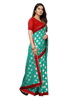 Turquoise Printed Lycra Saree With Blouse 3