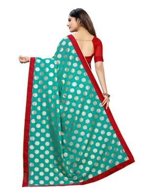 Turquoise Printed Lycra Saree With Blouse 4