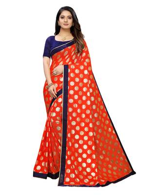Orange Printed Lycra Saree With Blouse 1