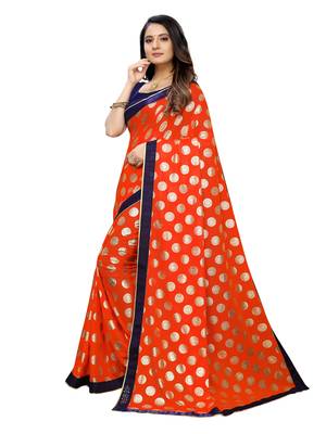 Orange Printed Lycra Saree With Blouse 2
