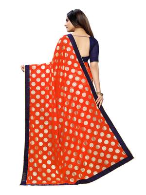 Orange Printed Lycra Saree With Blouse 4