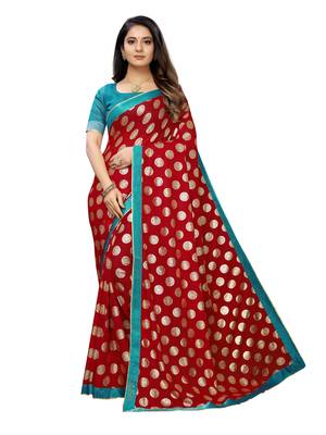Red Printed Lycra Saree With Blouse 1