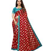 Red Printed Lycra Saree With Blouse