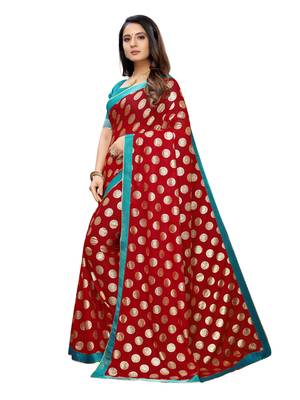 Red Printed Lycra Saree With Blouse 2