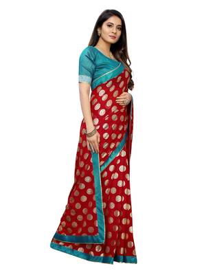 Red Printed Lycra Saree With Blouse 3