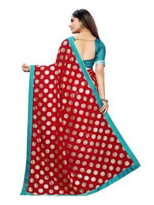 Red Printed Lycra Saree With Blouse 4