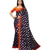 Navy Blue Printed Lycra Saree With Blouse