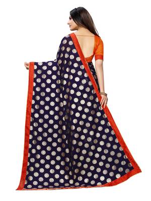 Navy Blue Printed Lycra Saree With Blouse 4