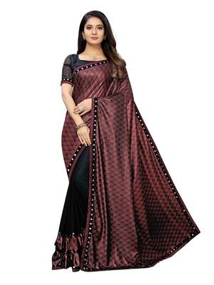Black Printed Lycra Saree With Blouse 1