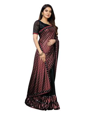 Black Printed Lycra Saree With Blouse 3
