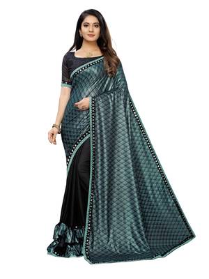 Black Printed Lycra Saree With Blouse 1
