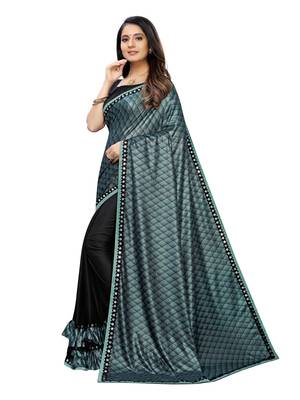 Black Printed Lycra Saree With Blouse 2