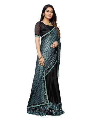 Black Printed Lycra Saree With Blouse 3