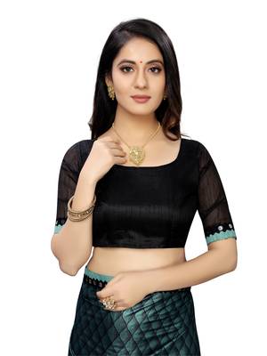 Black Printed Lycra Saree With Blouse 5