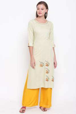 women's embroidered/solid straight rayon light pista kurti 1