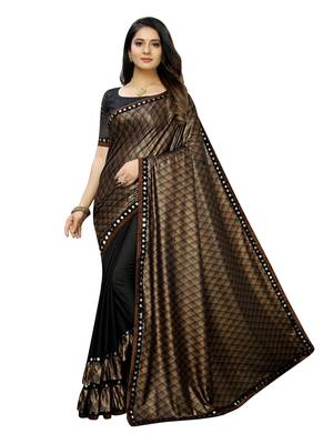 Black Printed Lycra Saree With Blouse 1