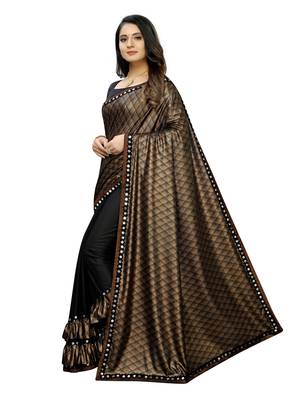 Black Printed Lycra Saree With Blouse 2