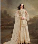 Beig Net With Heavy Embroidery Work Plazzo Pakistani Suit