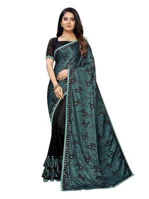 Black Printed Lycra Saree With Blouse 1