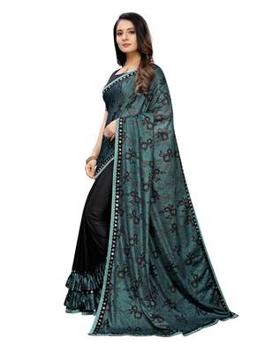 Black Printed Lycra Saree With Blouse 2