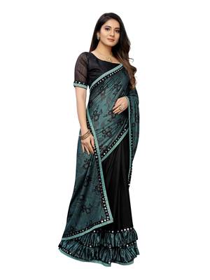 Black Printed Lycra Saree With Blouse 3