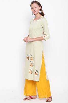 women's embroidered/solid straight rayon light pista kurti 3