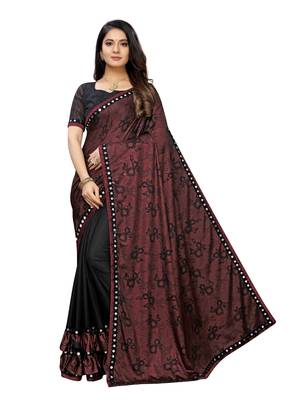 Black Printed Lycra Saree With Blouse 1