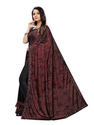 Black Printed Lycra Saree With Blouse 2