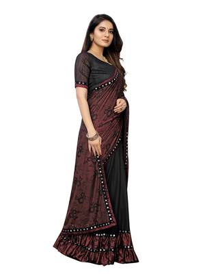 Black Printed Lycra Saree With Blouse 3