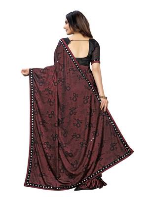 Black Printed Lycra Saree With Blouse 4