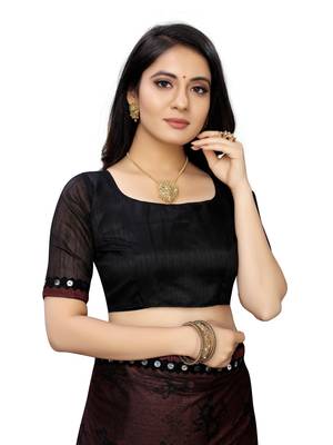 Black Printed Lycra Saree With Blouse 5