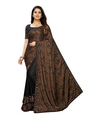 Black Printed Lycra Saree With Blouse 1