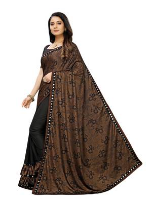 Black Printed Lycra Saree With Blouse 2