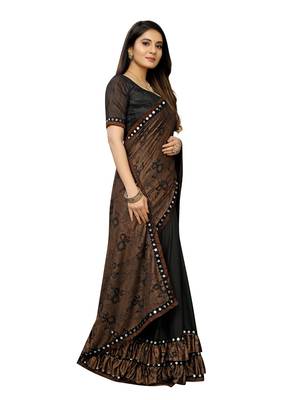 Black Printed Lycra Saree With Blouse 3