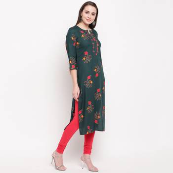women's foil printed straight rayon green kurti 4