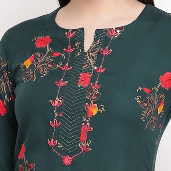 women's foil printed straight rayon green kurti 5