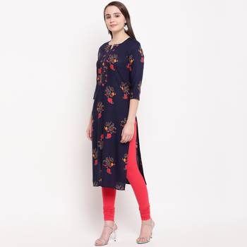women's foil printed straight rayon blue kurti 4