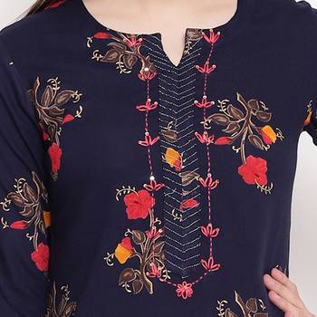women's foil printed straight rayon blue kurti 5