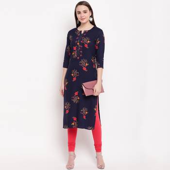women's foil printed straight rayon blue kurti 6