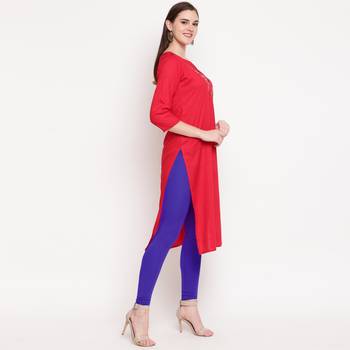 women's embroidered straight rayon red kurti 3